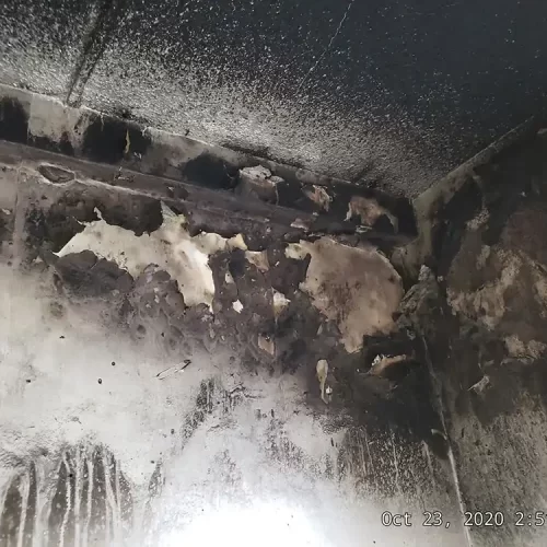 fire damaged wall and ceiling
